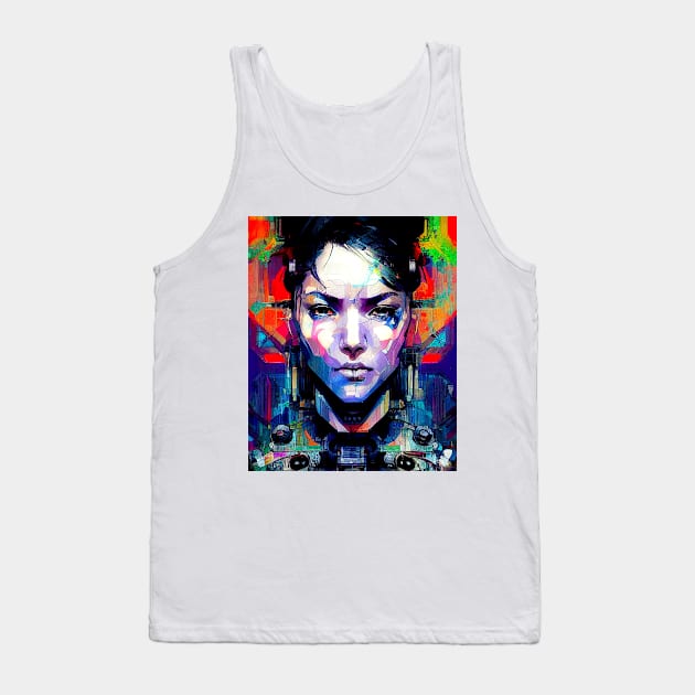 Glitch Cyberpunk Android Girl Tank Top by Edongski303 Teepublic Merch